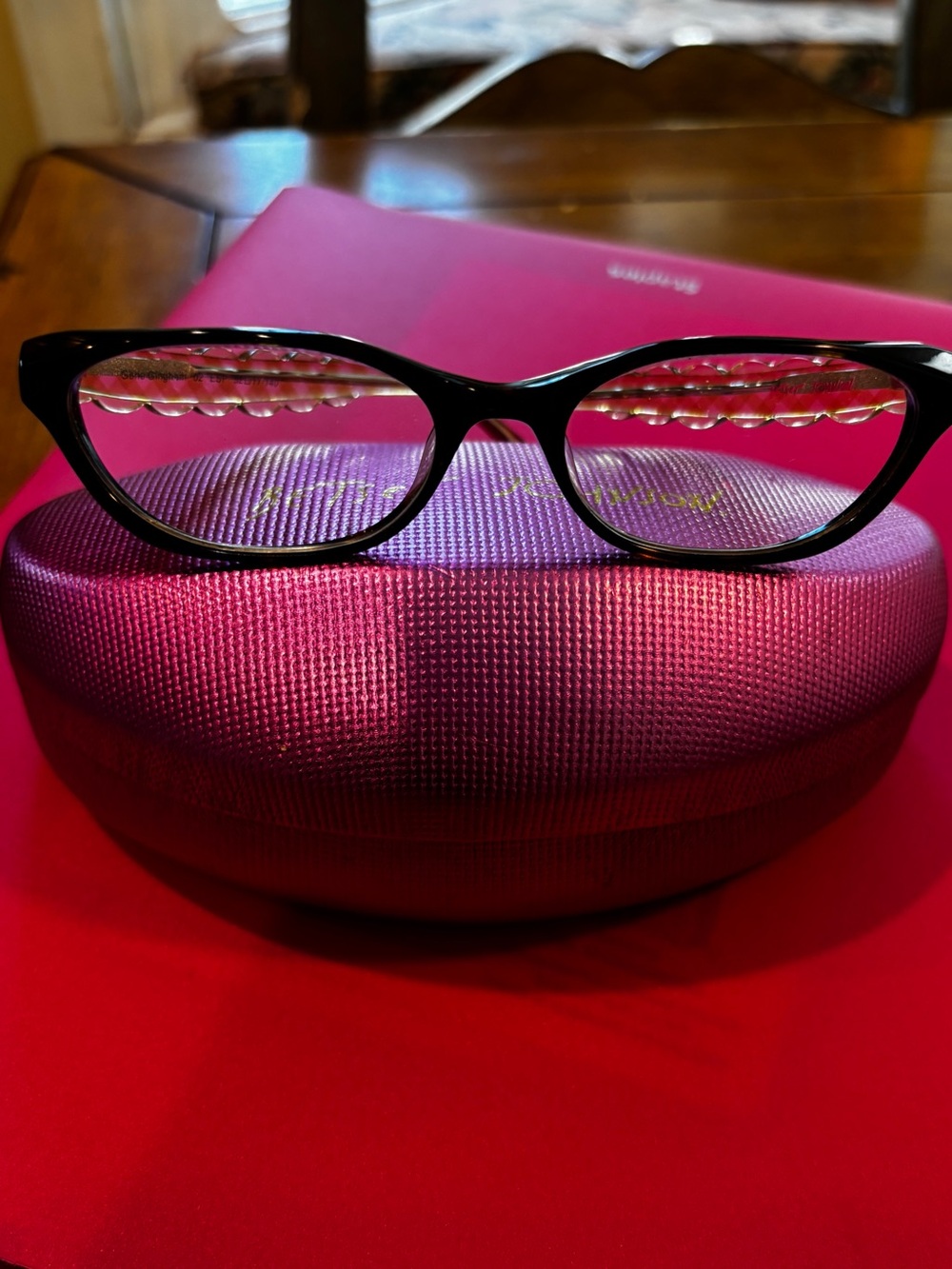 Betsey Johnson Black Cat-Eye Glasses with Pink Case